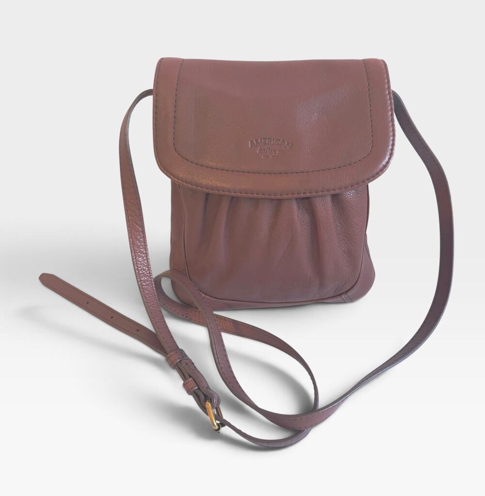 American Leather Co Plum Burgundy Leather Flap Crossbody Bag Gathered Purse